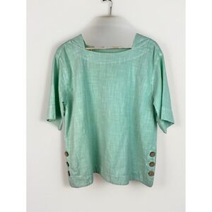 Drawstrings of Malibu Women's M Mint Green Pre-Shrunk Cotton Boho Button Top USA